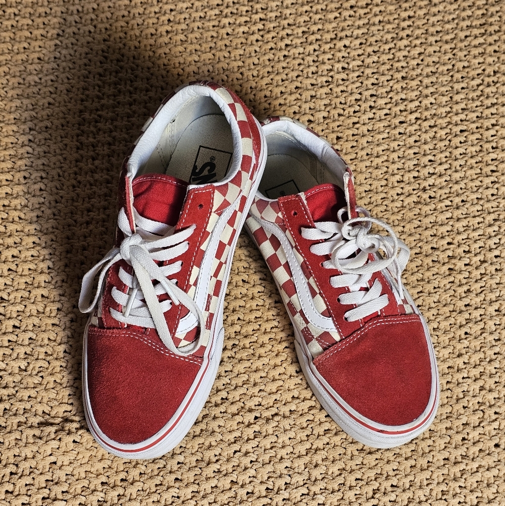 Vans Red and White Checkered Shoes Mens Size 6 Womens Size 7.5